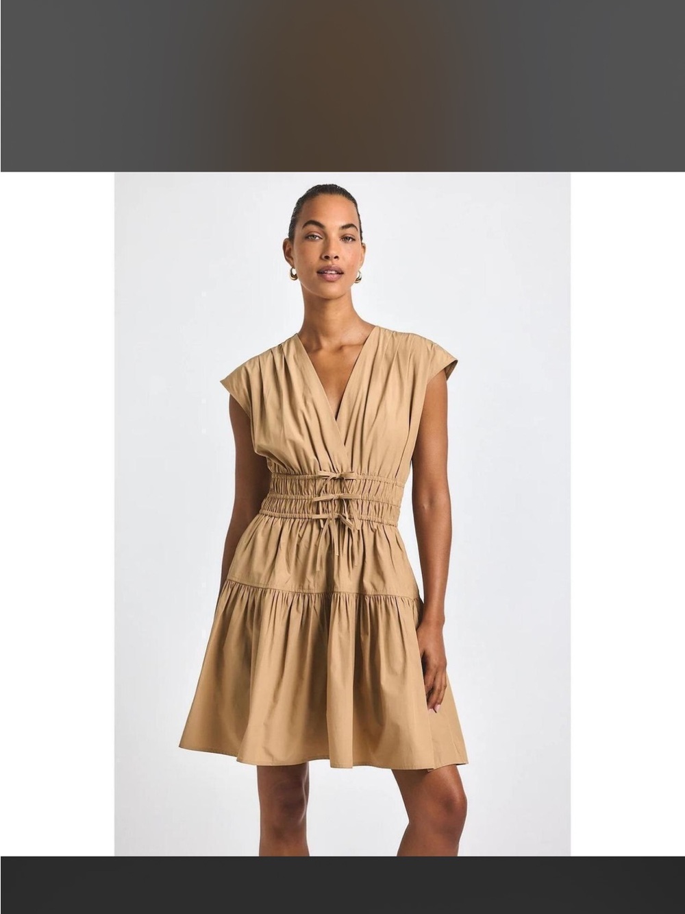 10 Crosby Derek Lam Camel V‑Neck Tiered Mini Dress